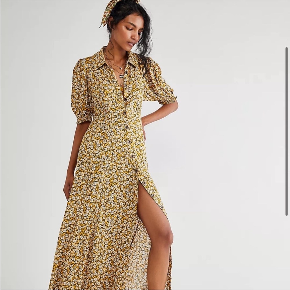 Free People Debbie Jean Floral Yellow Maxi Dress